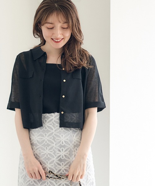 12Twelve Agenda(トゥエルブ アジェンダ)の「シアーシャツ風5分袖カーディガン(カーディガン/ボレロ・レディース・オフホワイト/グレー/ブラック・M)」の11枚目の写真