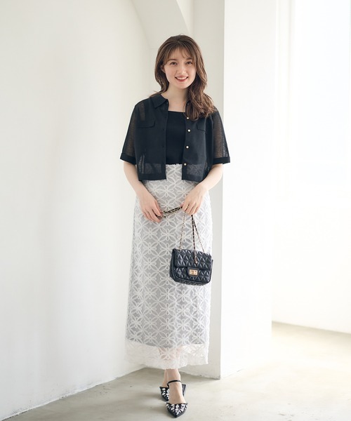 12Twelve Agenda(トゥエルブ アジェンダ)の「シアーシャツ風5分袖カーディガン(カーディガン/ボレロ・レディース・オフホワイト/グレー/ブラック・M)」の6枚目の写真