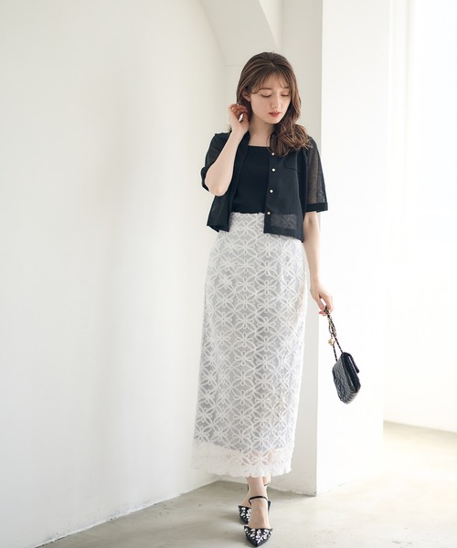 12Twelve Agenda(トゥエルブ アジェンダ)の「シアーシャツ風5分袖カーディガン(カーディガン/ボレロ・レディース・オフホワイト/グレー/ブラック・M)」の7枚目の写真