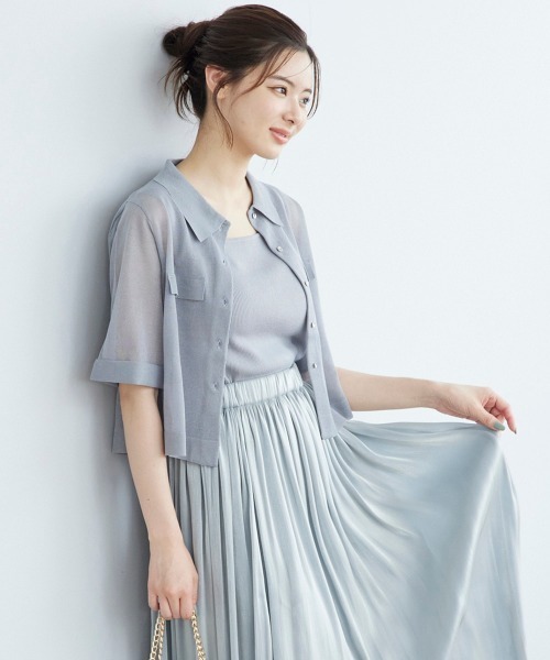 12Twelve Agenda(トゥエルブ アジェンダ)の「シアーシャツ風5分袖カーディガン(カーディガン/ボレロ・レディース・オフホワイト/グレー/ブラック・M)」の21枚目の写真