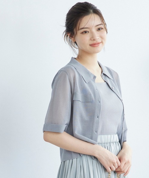 12Twelve Agenda(トゥエルブ アジェンダ)の「シアーシャツ風5分袖カーディガン(カーディガン/ボレロ・レディース・オフホワイト/グレー/ブラック・M)」の18枚目の写真
