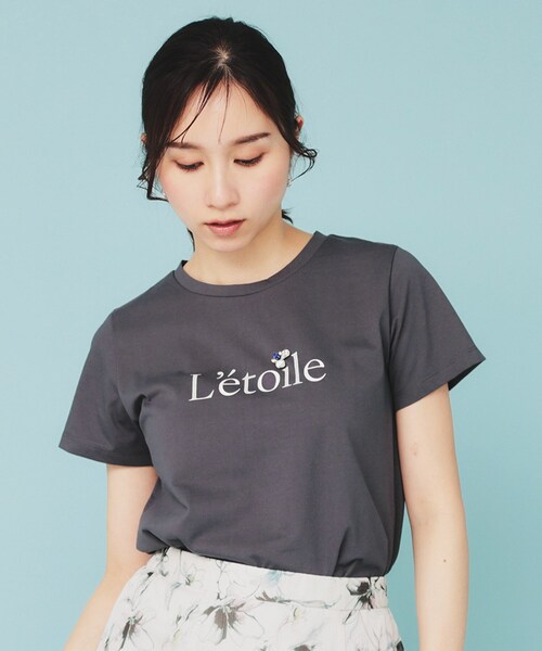 セール】《美人百花掲載》ビジュー付きロゴTシャツ【接触冷感/UV