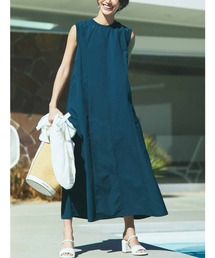 IEDIT | IEDIT UVカット&撥水(はっすい)&虫を寄せ付けにくい ネックと袖にリブ遣いのAラインロングワンピース(ワンピース)