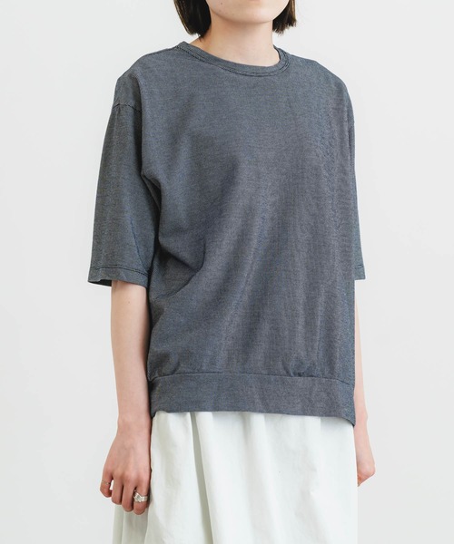 変形タック5分袖クルーネックプルオーバー