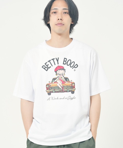 BETTY BOOP(ベティ・ブープ)の「BETTYクラシックカーTEE(M1)(Tシャツ/カットソー・メンズ・ブラック/ホワイト/パープル/イエロー/カーキ・MEDIUM/X-LARGE/LARGE)」の1枚目の写真