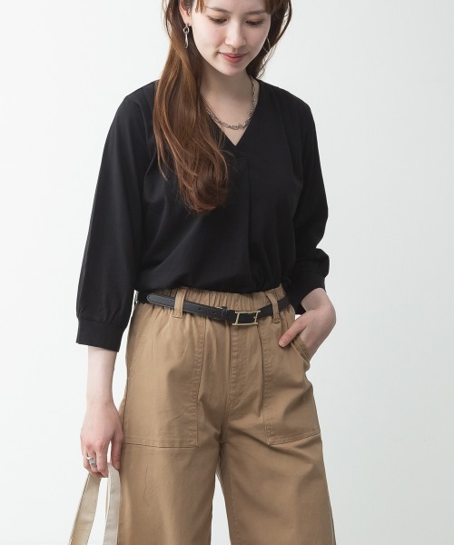 RCD(アールシーディー)の「ブラウス風タックスキッパー 七分丈Tシャツ(Tシャツ/カットソー・レディース・モカ/ホワイト/ブラック/グレイッシュベージュ/チャコールグレー・M-L/LL~3L/4L~5L)」の17枚目の写真
