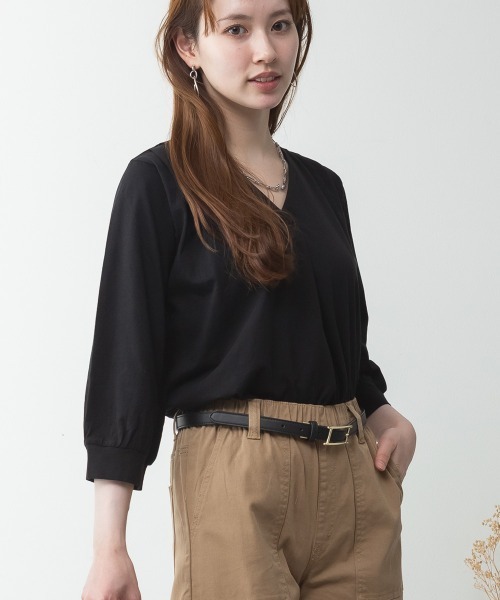 RCD(アールシーディー)の「ブラウス風タックスキッパー 七分丈Tシャツ(Tシャツ/カットソー・レディース・モカ/ホワイト/ブラック/グレイッシュベージュ/チャコールグレー・M-L/LL~3L/4L~5L)」の18枚目の写真