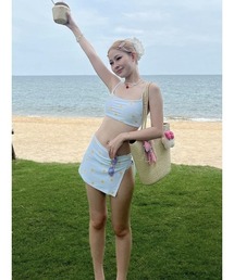 ショルダーリボンスウィムウェア　ホワイト フロントリボン ガーリーセパレートスイムウェア（水着）｜dream