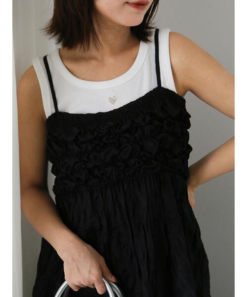 ehka sopo（エヘカソポ）の「ハートカットワークタンクトップ（タンクトップ・レディース・モカ/ブラック/サックスブルー/オフホワイト・F）」の2枚目の写真