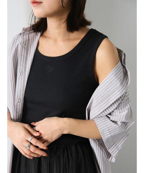 ehka sopo（エヘカソポ）の「ハートカットワークタンクトップ（タンクトップ・レディース・モカ/ブラック/サックスブルー/オフホワイト・F）」の3枚目の写真