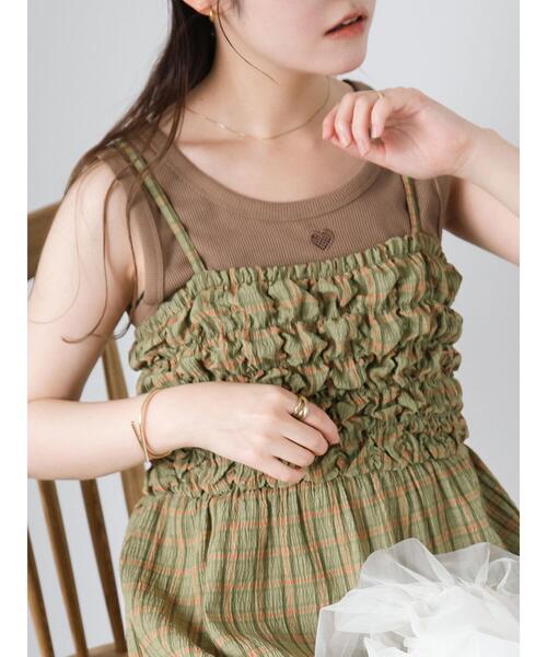 ehka sopo（エヘカソポ）の「ハートカットワークタンクトップ（タンクトップ・レディース・モカ/ブラック/サックスブルー/オフホワイト・F）」の4枚目の写真