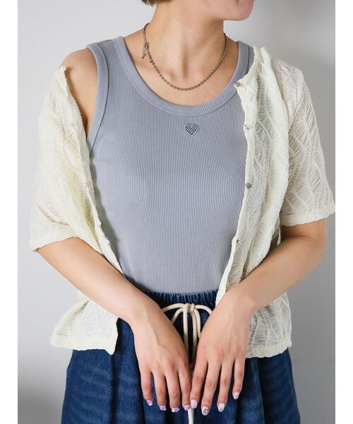 ehka sopo（エヘカソポ）の「ハートカットワークタンクトップ（タンクトップ・レディース・モカ/ブラック/サックスブルー/オフホワイト・F）」の8枚目の写真