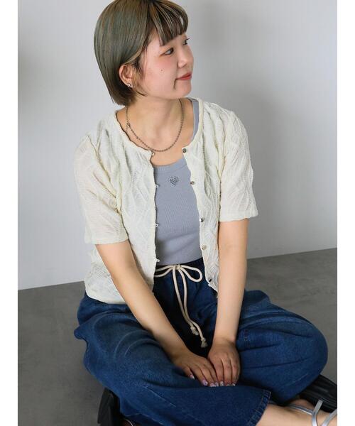 ehka sopo（エヘカソポ）の「ハートカットワークタンクトップ（タンクトップ・レディース・モカ/ブラック/サックスブルー/オフホワイト・F）」の9枚目の写真