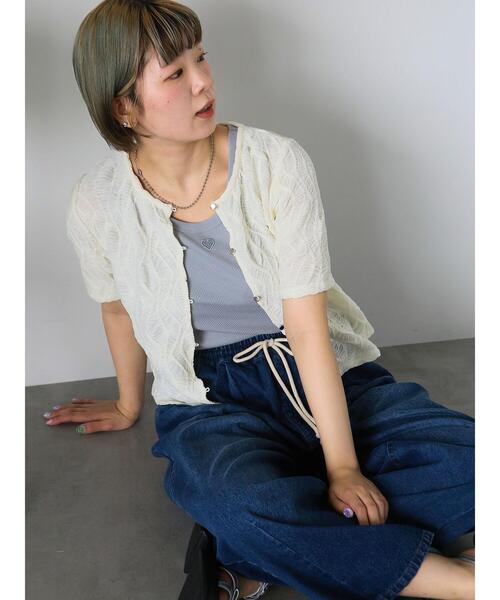 ehka sopo（エヘカソポ）の「ハートカットワークタンクトップ（タンクトップ・レディース・モカ/ブラック/サックスブルー/オフホワイト・F）」の10枚目の写真