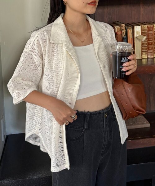 CIAOPANIC TYPY（チャオパニックティピー）の「アソート柄レース開襟シャツ（シャツ/ブラウス・レディース・オフホワイト/ブラウン/ブラック・ONE SIZE）」の2枚目の写真