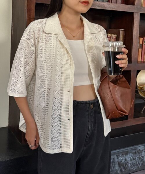 CIAOPANIC TYPY（チャオパニックティピー）の「アソート柄レース開襟シャツ（シャツ/ブラウス・レディース・オフホワイト/ブラウン/ブラック・ONE SIZE）」の4枚目の写真