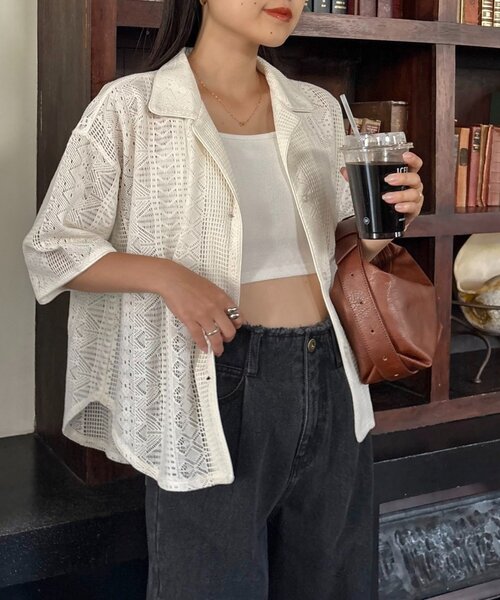 CIAOPANIC TYPY（チャオパニックティピー）の「アソート柄レース開襟シャツ（シャツ/ブラウス・レディース・オフホワイト/ブラウン/ブラック・ONE SIZE）」の5枚目の写真