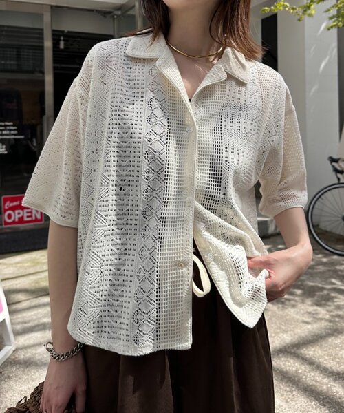 CIAOPANIC TYPY（チャオパニックティピー）の「アソート柄レース開襟シャツ（シャツ/ブラウス・レディース・オフホワイト/ブラウン/ブラック・ONE SIZE）」の6枚目の写真