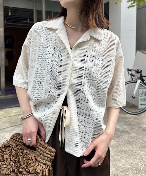 CIAOPANIC TYPY（チャオパニックティピー）の「アソート柄レース開襟シャツ（シャツ/ブラウス・レディース・オフホワイト/ブラウン/ブラック・ONE SIZE）」の7枚目の写真