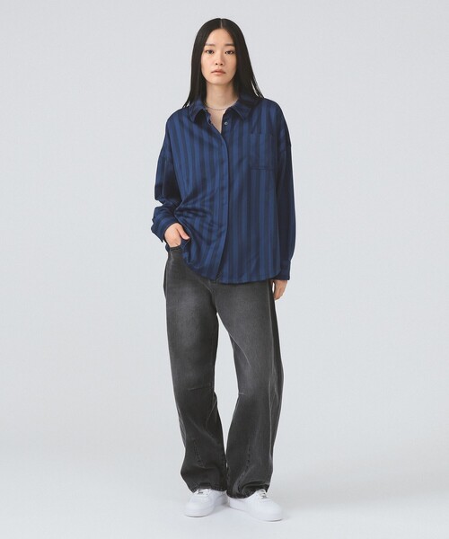 NIKE 90s ネイビー ストライプ シャツ セール】NIKE / オーバーサイズド ジャカード ストライプ ボタンダウン