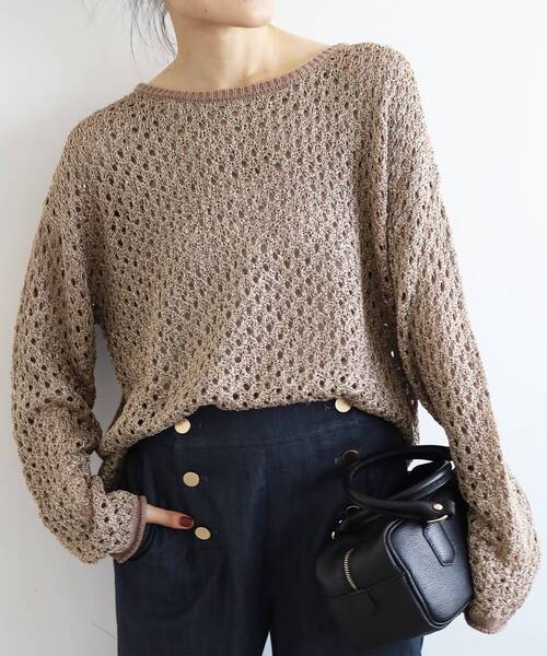 le.coeur blanc（ルクールブラン）の「スパンコールメッシュニットプルオーバー（ニット/セーター・レディース・オフホワイト/キャメル・38）」の16枚目の写真