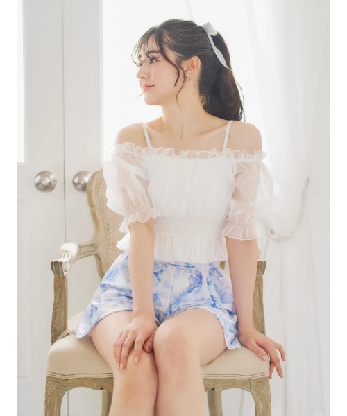 オーガンジー×オフショル水着 スイムウェア 3点セット