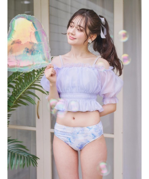 オーガンジー×オフショル水着 スイムウェア 3点セット