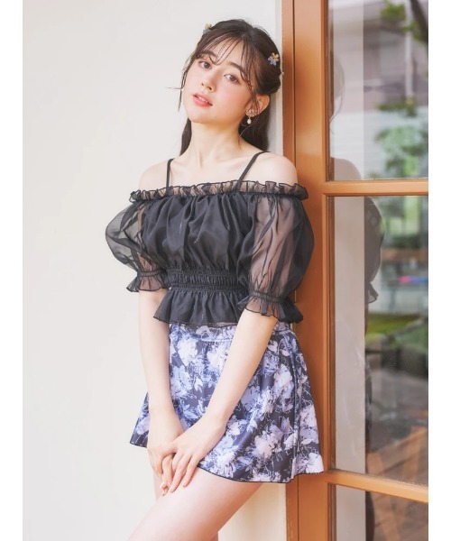 オーガンジー×オフショル水着 スイムウェア 3点セット