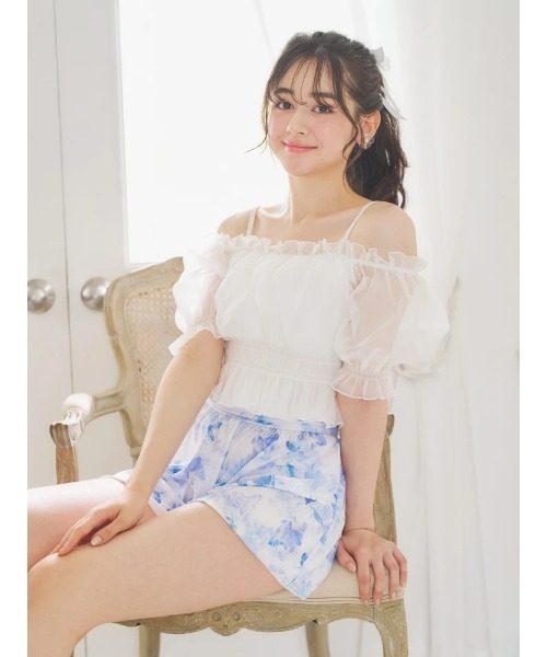 オーガンジー×オフショル水着 スイムウェア 3点セット