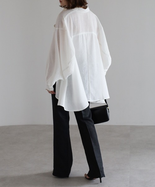 Bonjour Sagan（ボンジュールサガン）の「リネンライクフレアシャツ（シャツ/ブラウス・レディース・ライトベージュ/ネイビー/オフホワイト・FREE）」の8枚目の写真