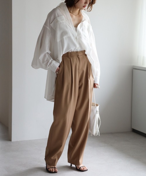 Bonjour Sagan（ボンジュールサガン）の「リネンライクフレアシャツ（シャツ/ブラウス・レディース・ライトベージュ/ネイビー/オフホワイト・FREE）」の11枚目の写真