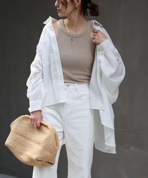 Bonjour Sagan（ボンジュールサガン）の「リネンライクフレアシャツ（シャツ/ブラウス・レディース・ライトベージュ/ネイビー/オフホワイト・FREE）」の13枚目の写真