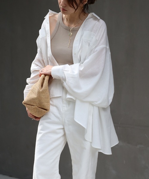 Bonjour Sagan（ボンジュールサガン）の「リネンライクフレアシャツ（シャツ/ブラウス・レディース・ライトベージュ/ネイビー/オフホワイト・FREE）」の14枚目の写真