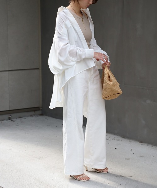 Bonjour Sagan（ボンジュールサガン）の「リネンライクフレアシャツ（シャツ/ブラウス・レディース・ライトベージュ/ネイビー/オフホワイト・FREE）」の15枚目の写真