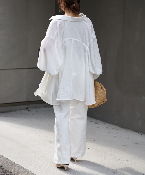 Bonjour Sagan（ボンジュールサガン）の「リネンライクフレアシャツ（シャツ/ブラウス・レディース・ライトベージュ/ネイビー/オフホワイト・FREE）」の16枚目の写真