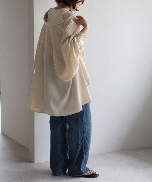 Bonjour Sagan（ボンジュールサガン）の「リネンライクフレアシャツ（シャツ/ブラウス・レディース・ライトベージュ/ネイビー/オフホワイト・FREE）」の21枚目の写真