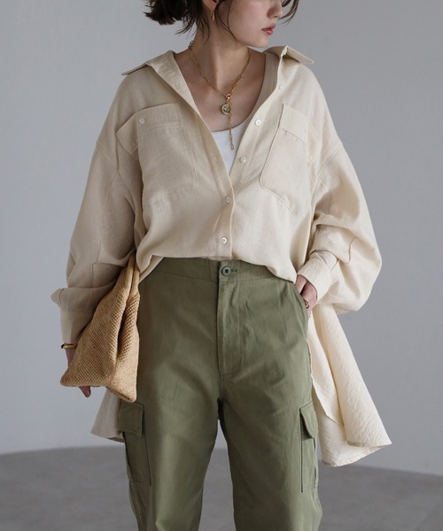 Bonjour Sagan（ボンジュールサガン）の「リネンライクフレアシャツ（シャツ/ブラウス・レディース・ライトベージュ/ネイビー/オフホワイト・FREE）」の22枚目の写真