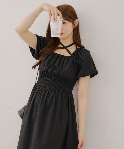 Another Branch olive des olive（アナザーブランチオリーブデオリーブ）の「【ANOTHER BRANCH】ホルター付き袖バルーンワンピ（ワンピース・レディース・ブルー系その他/ブラック/ブラウン系その他/ドット/レッド系その他・FREE）」の2枚目の写真