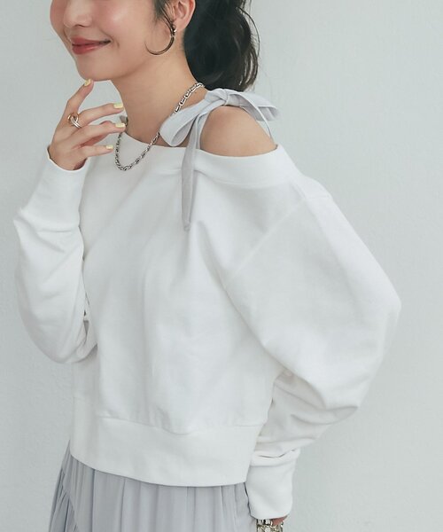 復刻！miki監修カラーあり】ミニ裏毛オフショルリボンプルオーバー