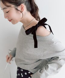 【今すぐお届け!miki監修カラーあり】ミニ裏毛オフショルリボンプルオーバー