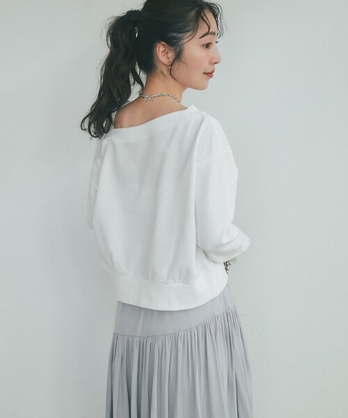 【新品】La boutique BonBonミニ裏毛オフショルリボンプルオーバー オトナガーリー】ミニ裏毛オフショルリボンプルオーバー（スウェット