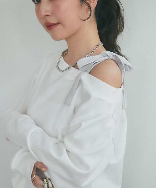 復刻！miki監修カラーあり】ミニ裏毛オフショルリボンプルオーバー