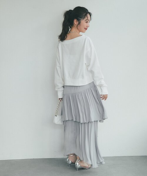 今すぐお届け！miki監修カラーあり】ミニ裏毛オフショルリボンプル