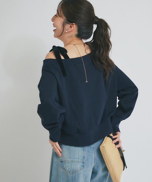 tシャツ 「オトナガーリー」ミニ裏毛オフショルリボンプルオーバー レディース セール】【オトナガーリー】ミニ裏毛オフショルリボンプル