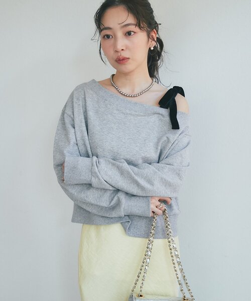 オトナガーリー】ミニ裏毛オフショルリボンプルオーバー