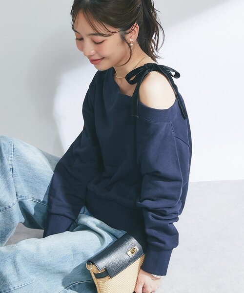 復刻！miki監修カラーあり】ミニ裏毛オフショルリボンプルオーバー