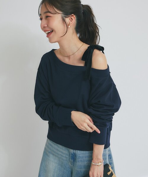 La boutique BonBon ミニ裏毛オフショルリボンプルオーバー 復刻！miki監修カラーあり】ミニ裏毛オフショルリボンプルオーバー