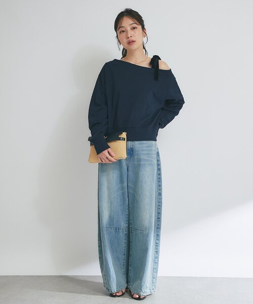 La boutique BonBon(ラブティックボンボン)の「【今すぐお届け!miki監修カラーあり】ミニ裏毛オフショルリボンプルオーバー(スウェット・レディース・ライトグレー/ネイビー/ホワイト・FREE)」の18枚目の写真