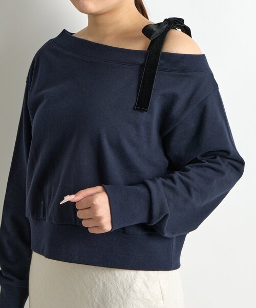 【新品タグ付き】ミニ裏毛オフショルリボンプルオーバー 今すぐお届け！miki監修カラーあり】ミニ裏毛オフショルリボンプル