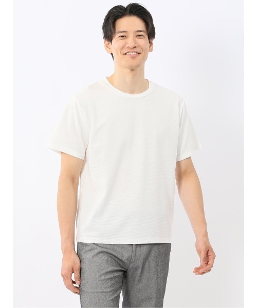 TAKA-Q(タカキュー)の「【綿混 スラブ天竺】タカキュー クルーネック 半袖 Tシャツ(Tシャツ/カットソー・メンズ・ホワイト/ブラック・MEDIUM/LARGE/X-LARGE)」の1枚目の写真